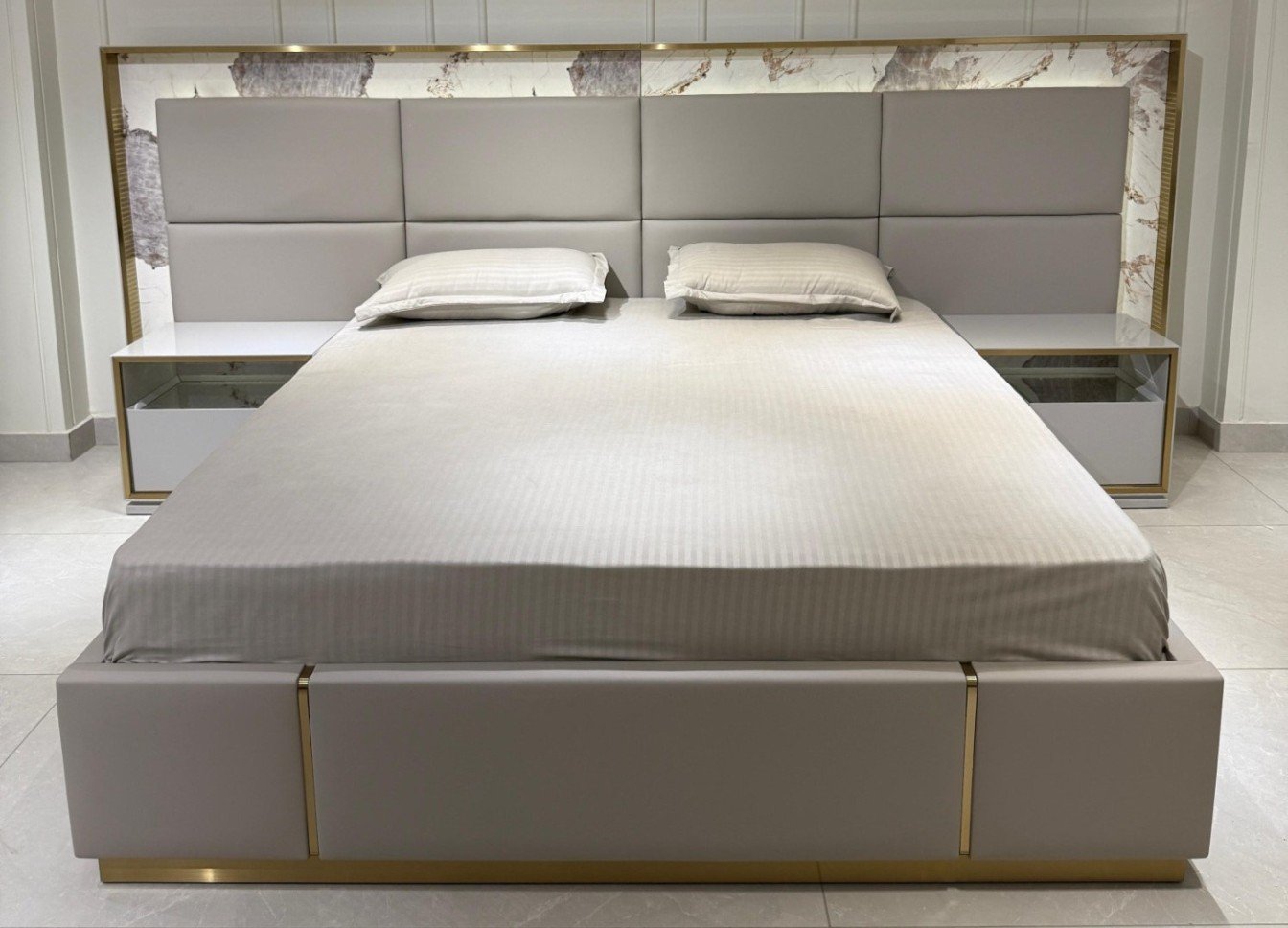 MILLB-09 - Imported Bed with 2 Side Tables - Bed Size : 78" X 72" , Side Table Size : 24" X 16"